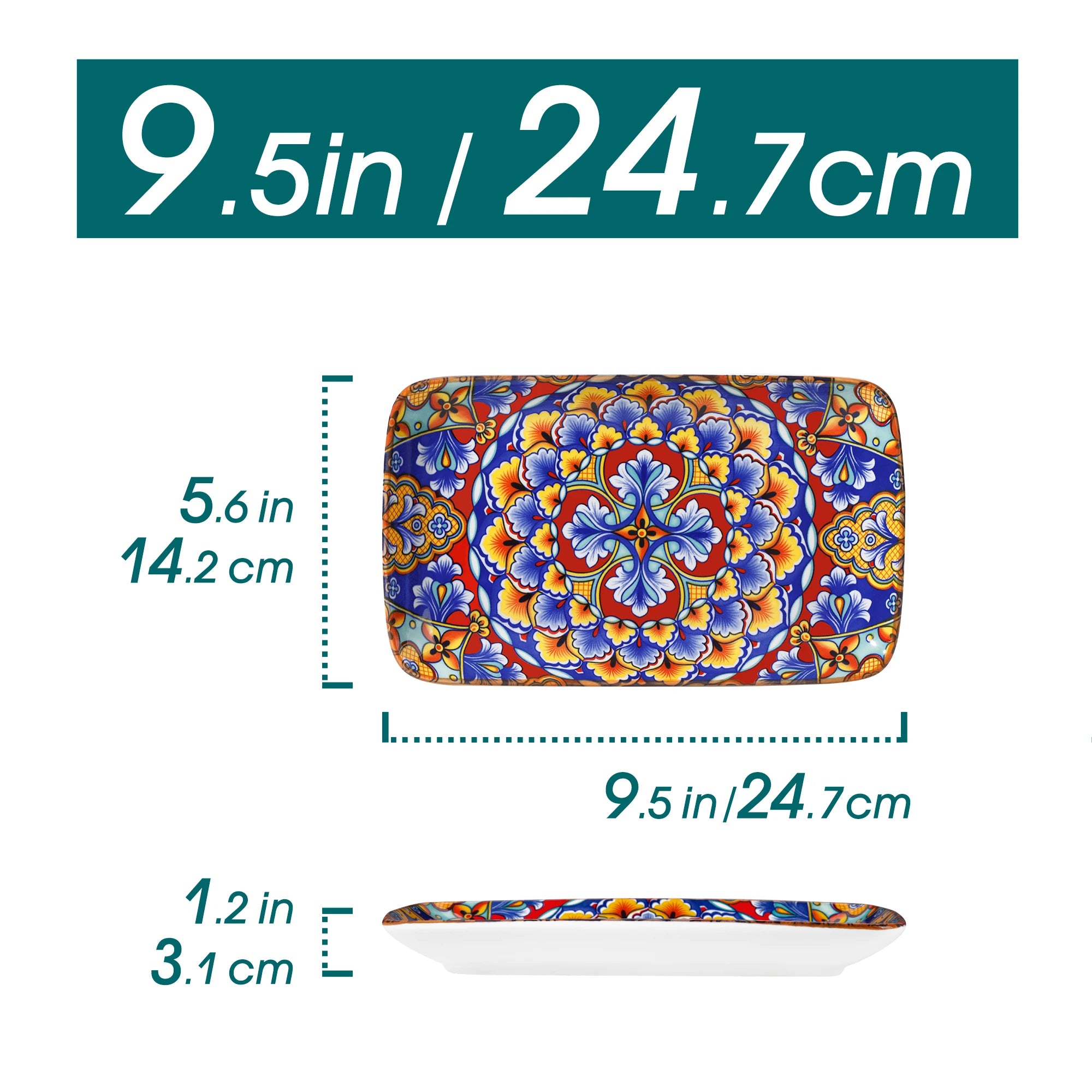 vancasso 6/12 Piece Porcelain Rectangular Serving Plates Bohemian 8.5 Inch Dinner Plates Set for Beef/Food/Noodles/Pasta Serves