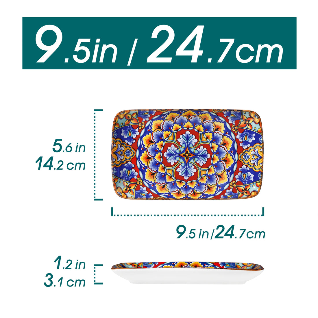 vancasso 6/12 Piece Porcelain Rectangular Serving Plates Bohemian 8.5 Inch Dinner Plates Set for Beef/Food/Noodles/Pasta Serves