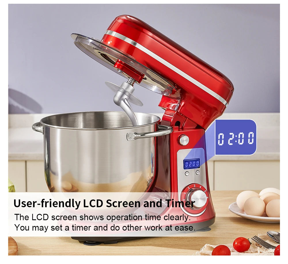 BioloMix 1200W Kitchen Stand Mixer with 6L Capacity Quiet DC Motor 6-Speed Functions for Blending Whisking And Kneading