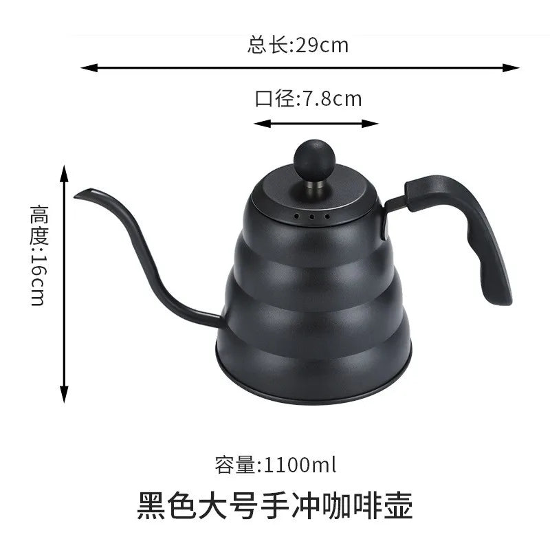 Black Goose Beak Kettle 1.0L Stainless Steel Coffee Pot with Gooseneck Thin Mouth Thermometer for Espresso Coffee Making