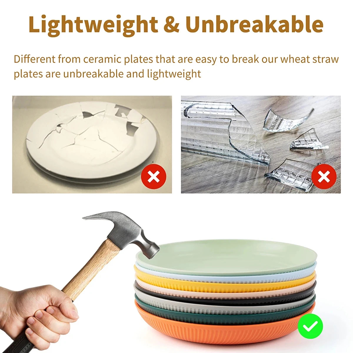 24Pcs Wheat Straw Dinnerware Set for 4: Plates, Bowls, Cups. Unbreakable Plastic for Kitchen & Outdoor Camping