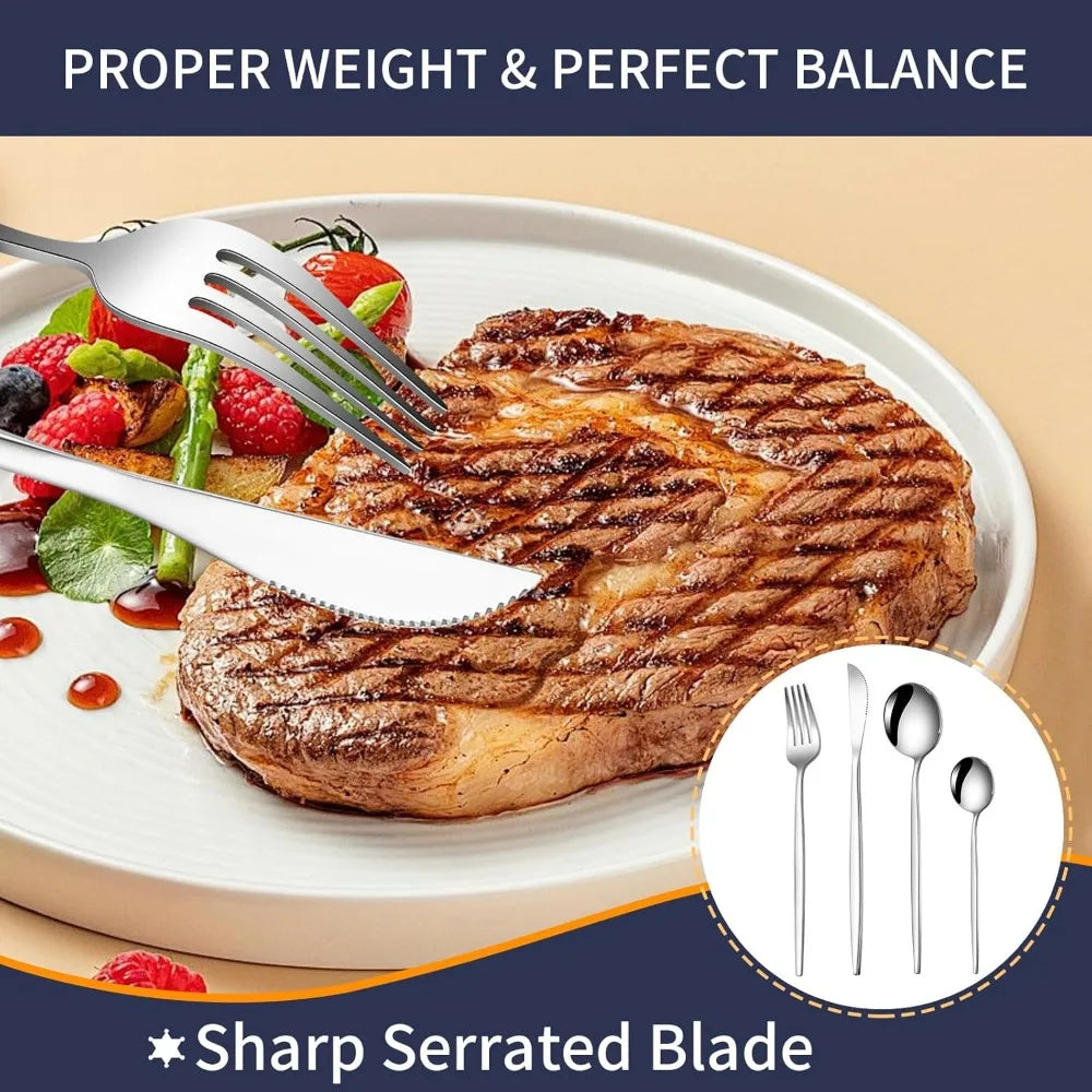 24 Pieces Flatware Cutlery Set Stainless Steel Tableware Dessert Tea Spoon Dishwasher Safe for Home Dining Room Kitchenware