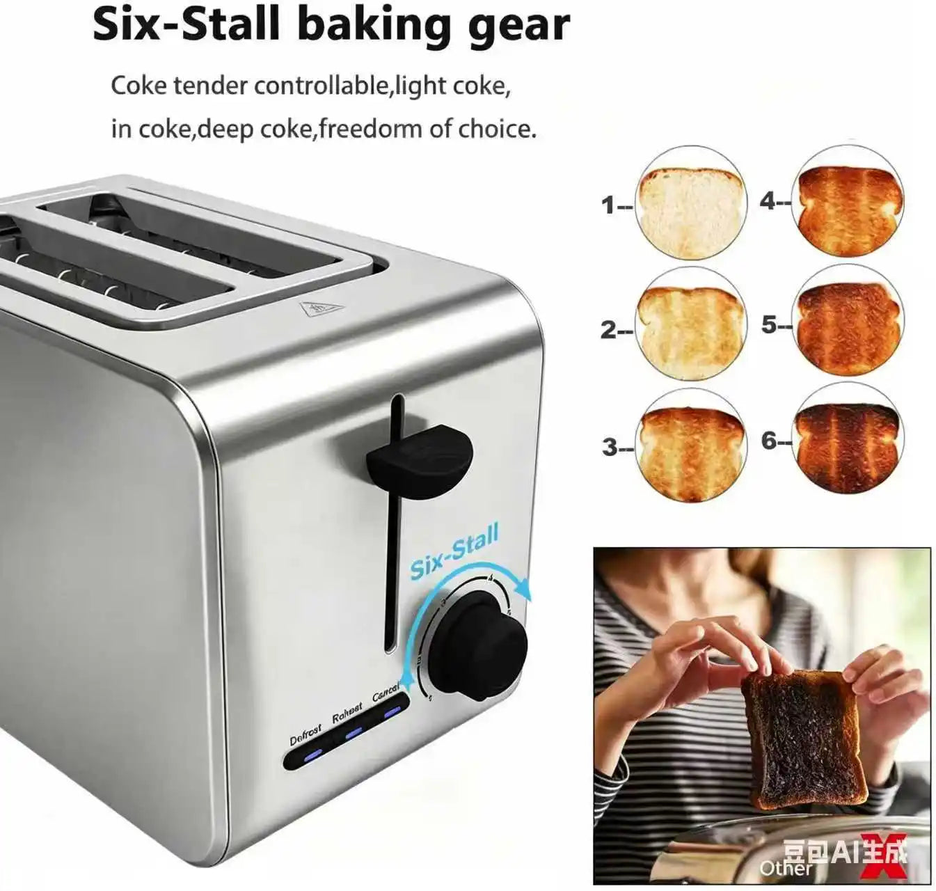 Stainless Steel Toaster – Household Appliance 2-slice Sandwich Toaster Rapid Heating; Portable Automatic Pop-up; Multi-function