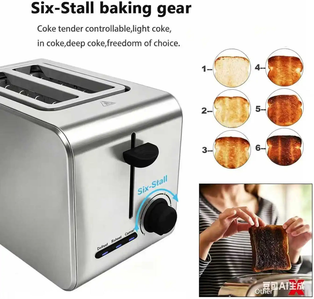 Stainless Steel Toaster – Household Appliance 2-slice Sandwich Toaster Rapid Heating; Portable Automatic Pop-up; Multi-function