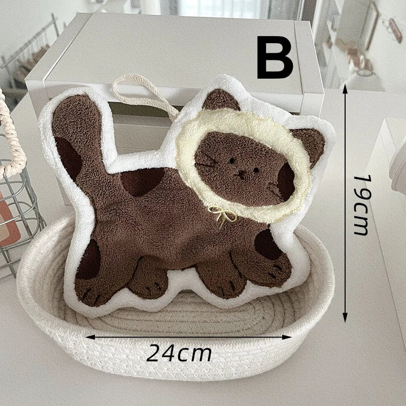 1pc Soft and Cute Cat Hand Towel Quick Drying Quick Drying Hanging Cute Cartoon Towel Household Kitchen and Bathroom Hand Towel