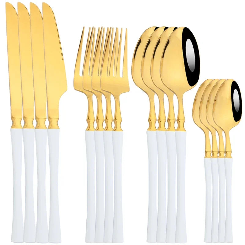 16pcs Dinnerware Set Stainless Steel Tableware Set Knife Fork Spoon Flatware Set Cutlery Set Knife Fork Spoon Tea Spoon