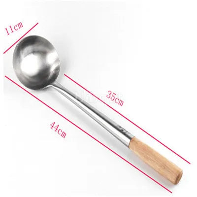 big long spatula shovel chef cooking cocina utensilios blade Kitchen Utensil Wooden Handle Stainless Steel Turner Soup Spoon wok
