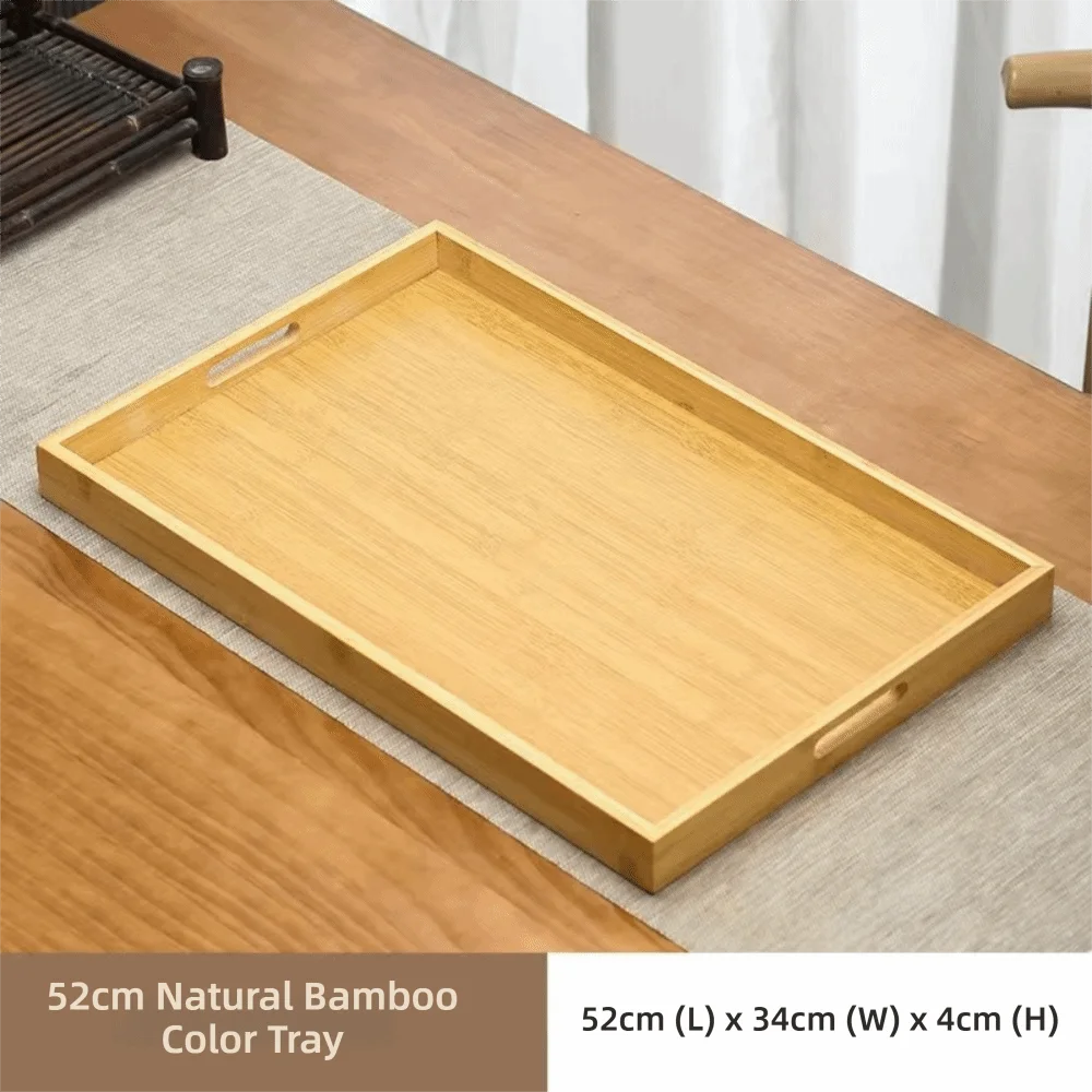 Decorate Tray Rectangular Bamboo Wooden Tray Walnut Color With Handle Serving Tray Display Plate Kitchen