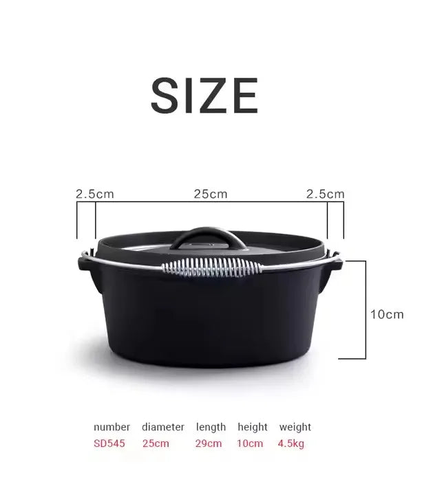 Cast Iron Dutch Pot Uncoated Thickened Camping Saucepan Handle Holder BBQ Pot Crock Pot Soup Stew