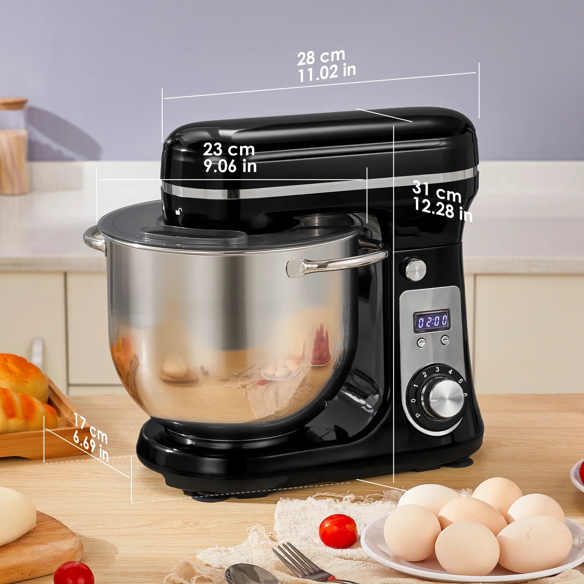 BioloMix 1200W Kitchen Stand Mixer with 6L Capacity Quiet DC Motor 6-Speed Functions for Blending Whisking And Kneading
