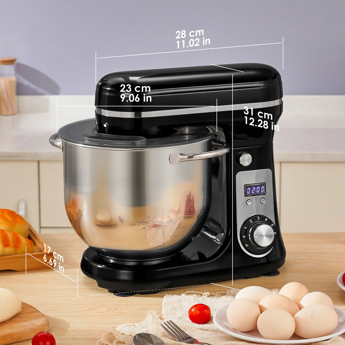 BioloMix 1200W Kitchen Stand Mixer with 6L Capacity Quiet DC Motor 6-Speed Functions for Blending Whisking And Kneading