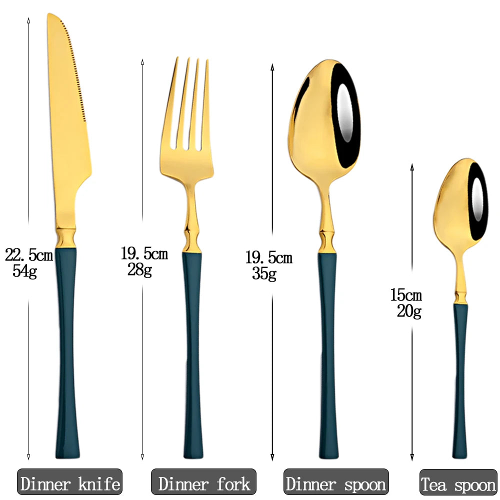 16pcs Dinnerware Set Stainless Steel Tableware Set Knife Fork Spoon Flatware Set Cutlery Set Knife Fork Spoon Tea Spoon