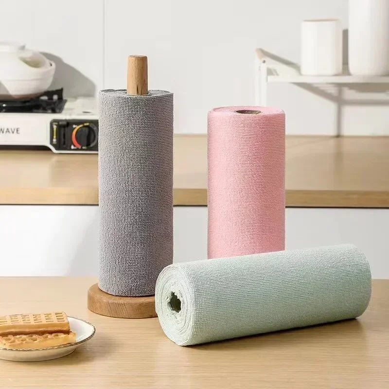 Disposable Dish Rag Roll 20pcs Microfiber Towels 20x20CM Cleaning Cloths Reusable Washable Towels Hand Tear Kitchen Wipes