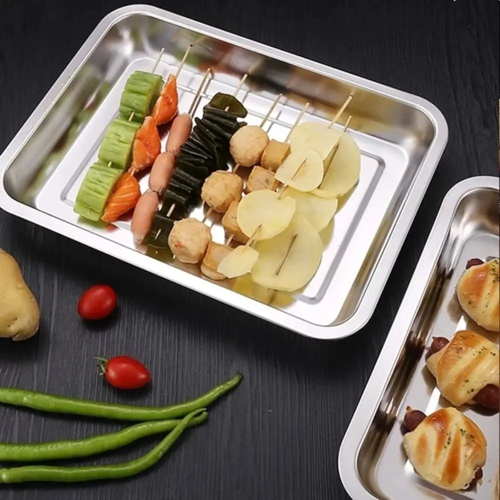 New Stainless Steel Tea Tray Rectangle Japanese Style Serving Plate Barbecue Plate Home Office