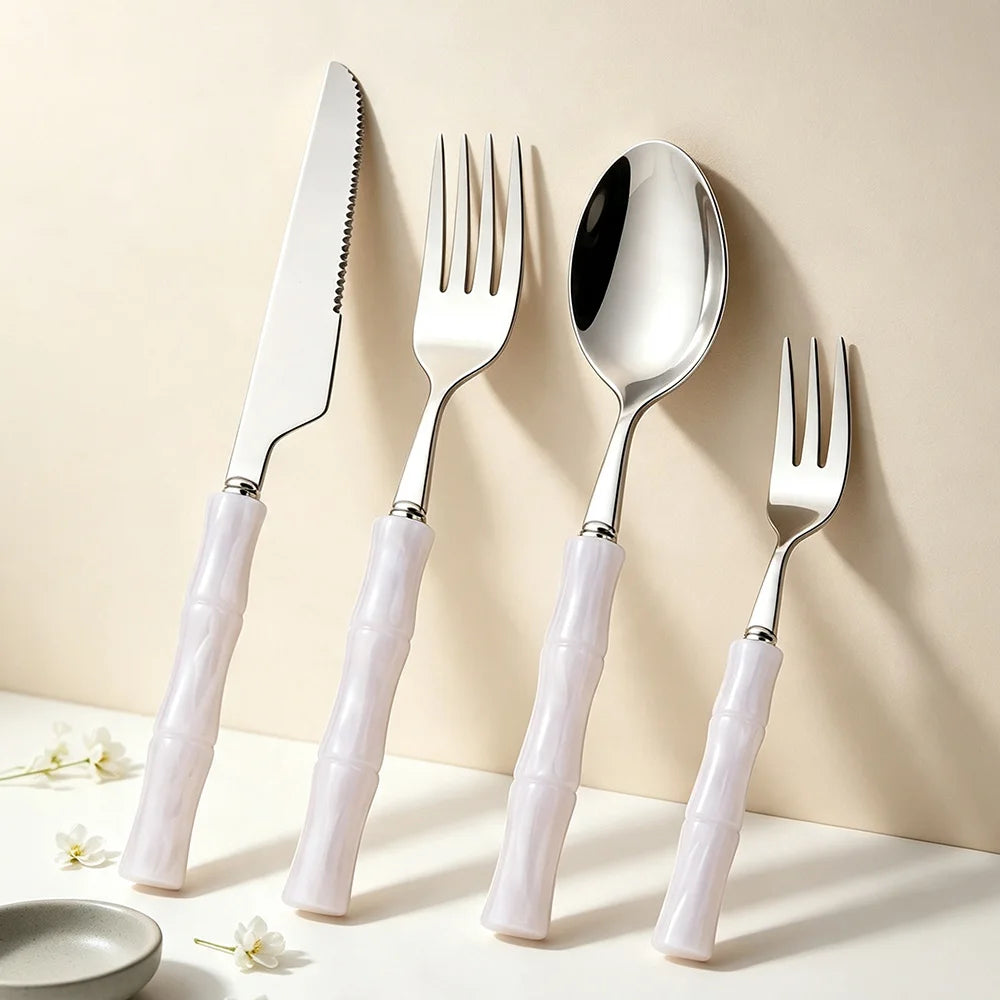 4Pcs Blue Silver Acrylic Handle Dinnerware Knife Fork Spoon Set Stainless Steels Cutlery Set Western Home Kitchen Flatware