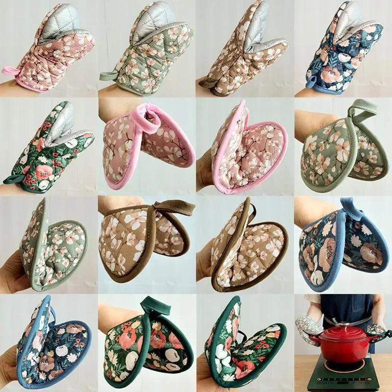 Flower Cotton Printed Baking Oven Gloves Home Kitchen Hot Resistant Heart-shaped Hand Clip Insulation Pad