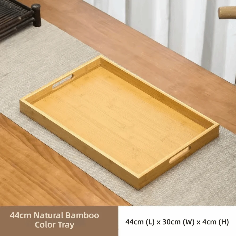 Decorate Tray Rectangular Bamboo Wooden Tray Walnut Color With Handle Serving Tray Display Plate Kitchen