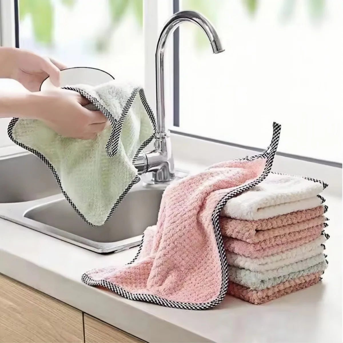 5/10/20PCS Kitchen Daily Dish Towel, Kitchen Rag, Non-Stick Oil, Thickened Table Cleaning Cloth, Absorbent Scouring Pad