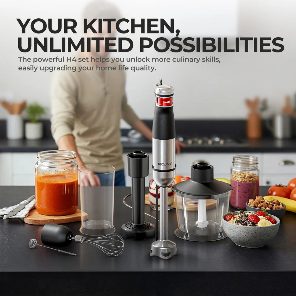 6-in-1 Multi-Purpose Immersion Hand Blender 1500W MAX, Electric Hand Held Stick Blender Stainless Steel Blades,Home & Kitchen