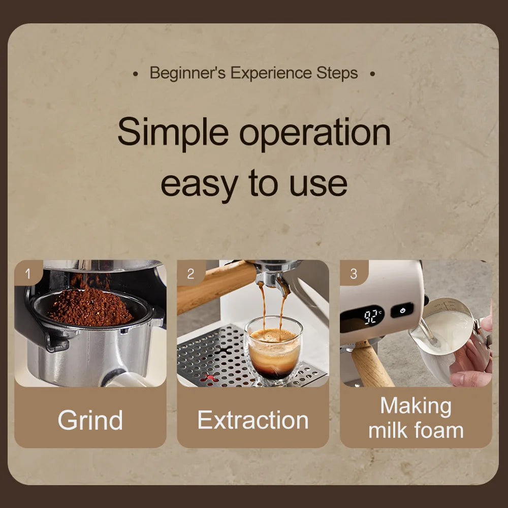 Semi-Automatic Espresso Machine with Built-in Grinder, Hot & Cold Dual Brew System with Steam Milk Frother, Compact Home Barista