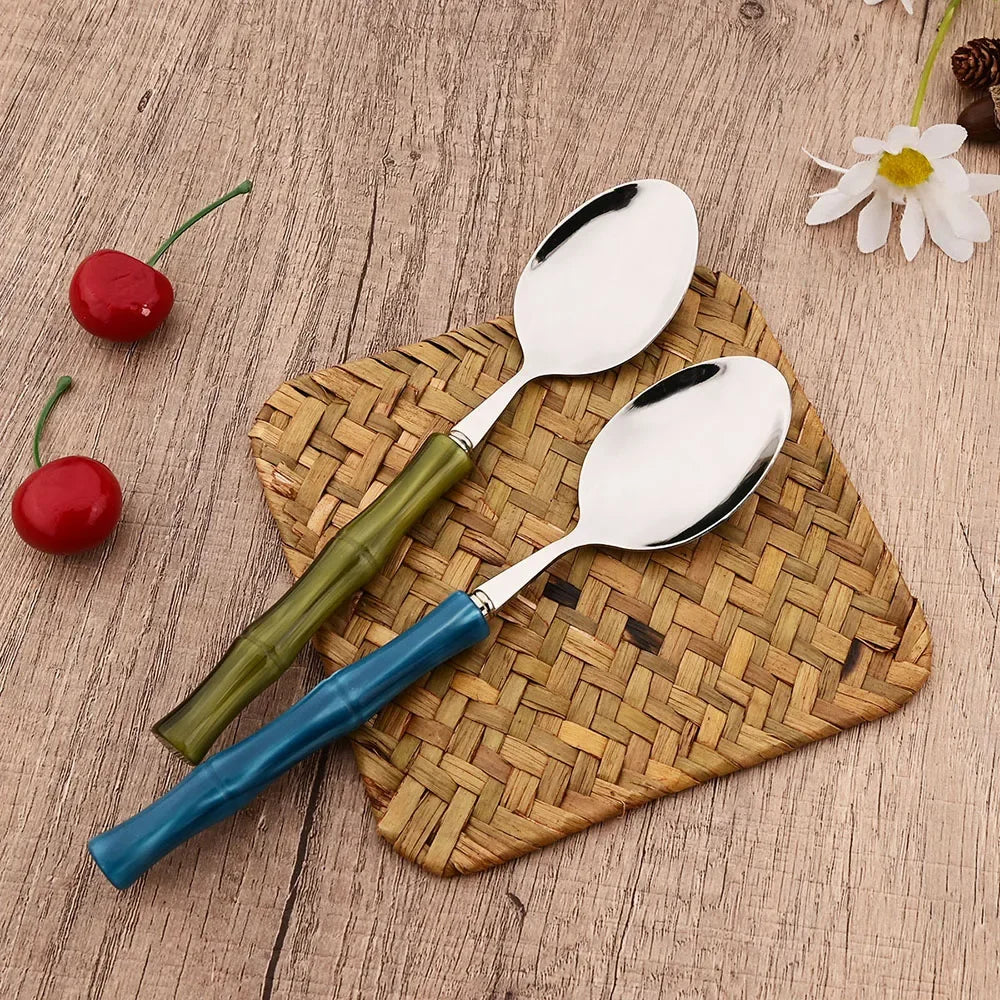 4Pcs Blue Silver Acrylic Handle Dinnerware Knife Fork Spoon Set Stainless Steels Cutlery Set Western Home Kitchen Flatware
