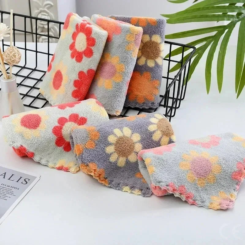 1-10Pcs 30X30CM Kitchen Cleaning Cloths Soft Absorbent Dishcloth Coral Sunflower Wiping Towel Rags Household Cleaning Cloth