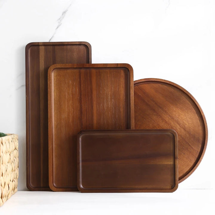 Hot Sale 1PC Wooden Serving Trays Oval Wood Tray Platters for Serving Food Dishes Dinner Plates Solid Wood Round Dessert Plate