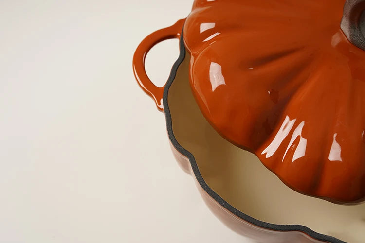 Pumpkin Enameled Cast Iron Dutch Oven 1.9L Enamel Coated Cookware NonStick Enamel Pot Casserole Dish 7.9inch for All Heat Source