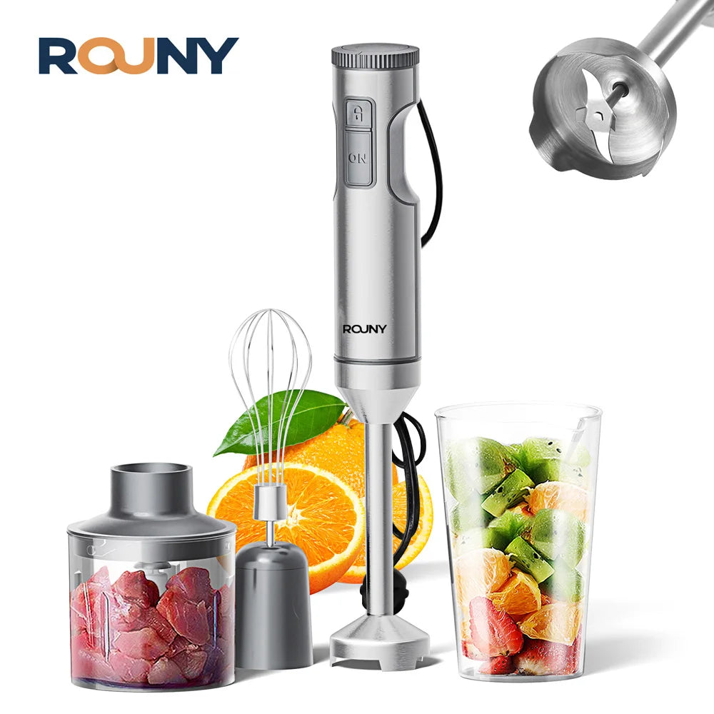 Hand Immersion Blender Powerful 4-in-1,Stainless Steel Stick Food Mixer,700ml Mixing Beaker,500ml Processor,Whisk, 1200W MAX