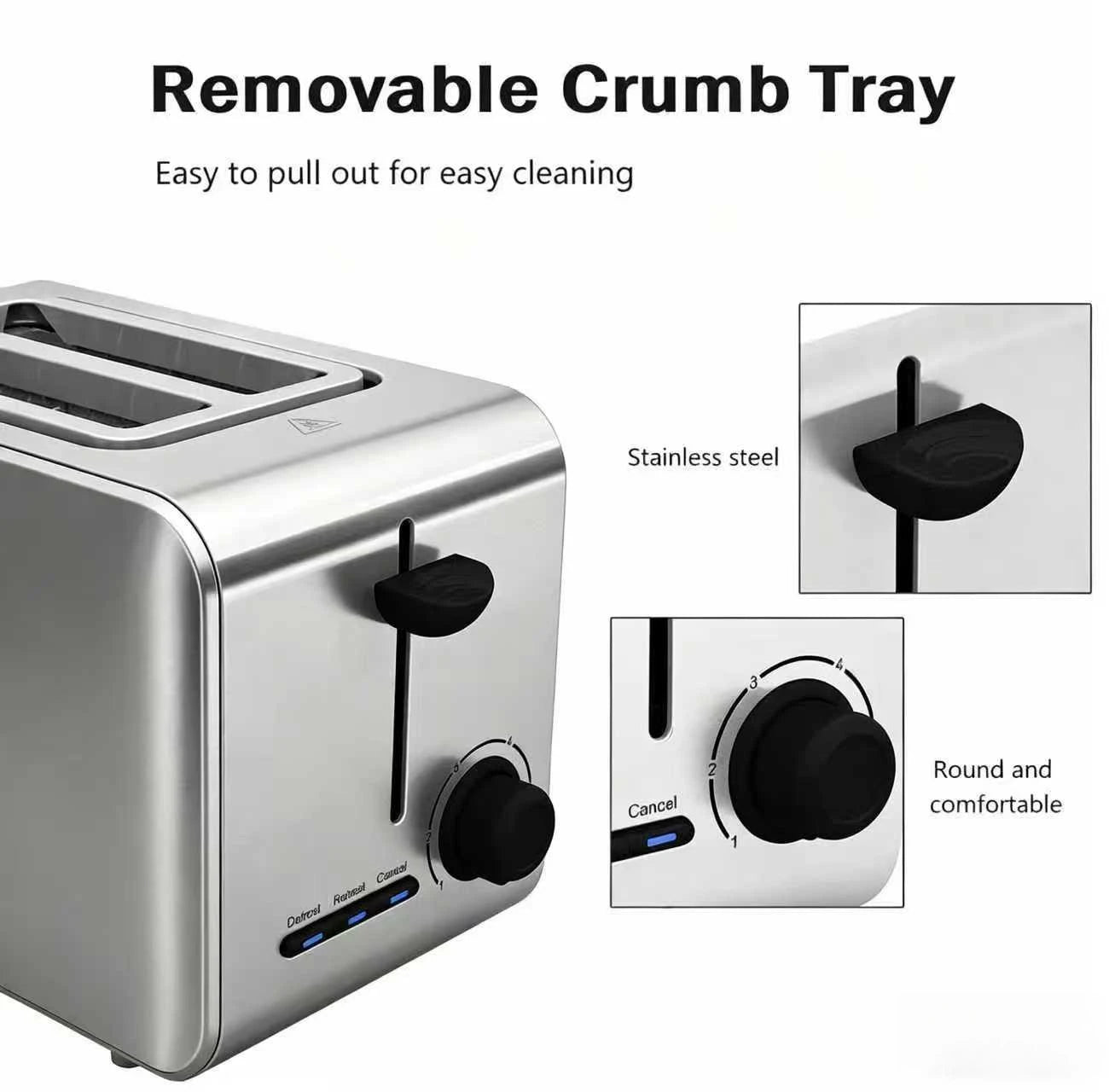 Stainless Steel Toaster – Household Appliance 2-slice Sandwich Toaster Rapid Heating; Portable Automatic Pop-up; Multi-function