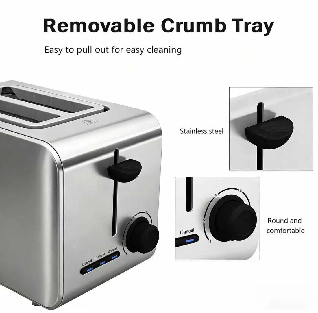 Stainless Steel Toaster – Household Appliance 2-slice Sandwich Toaster Rapid Heating; Portable Automatic Pop-up; Multi-function