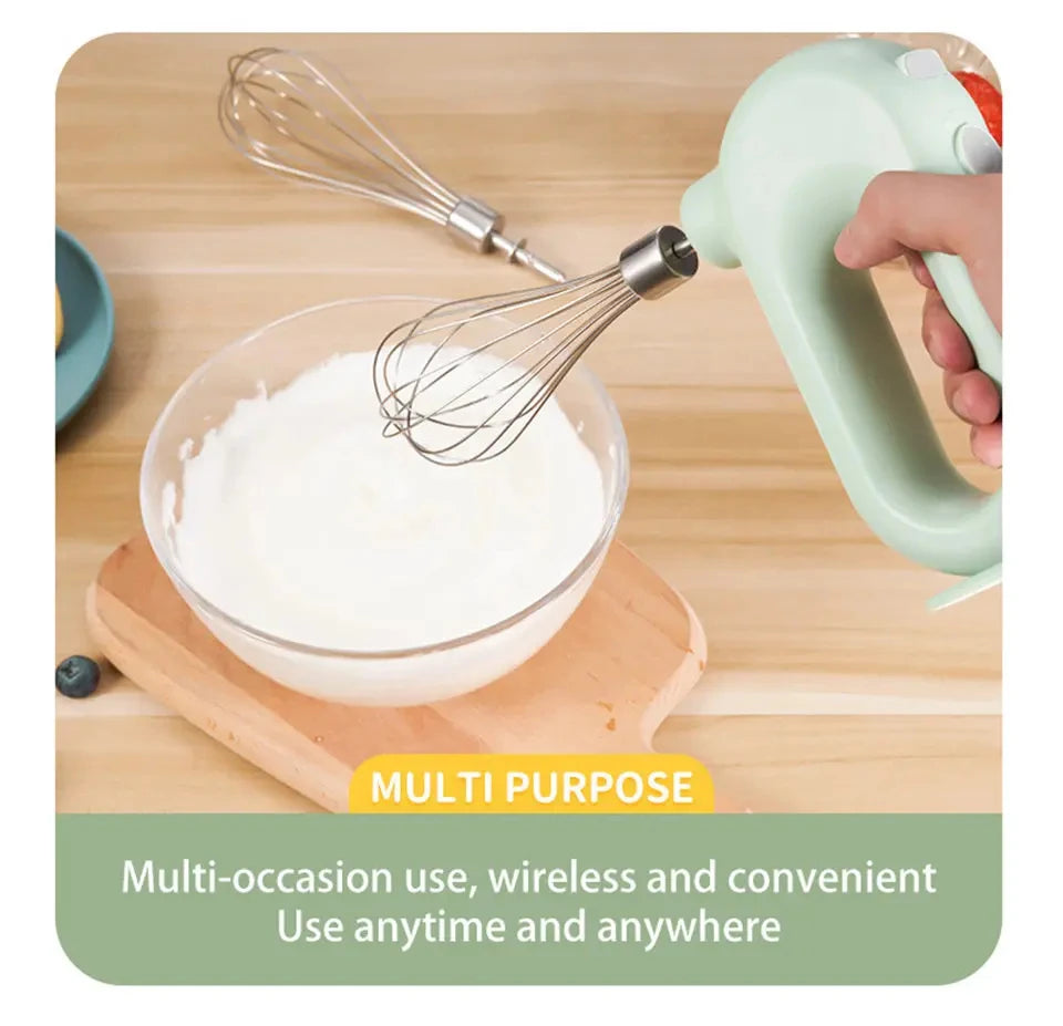 Portable Mixers with 2 Mixing Head USB Electric Blender Wireless Food Mixer Handheld Rechargeable Whisks Dough Stirrer Eggbeater