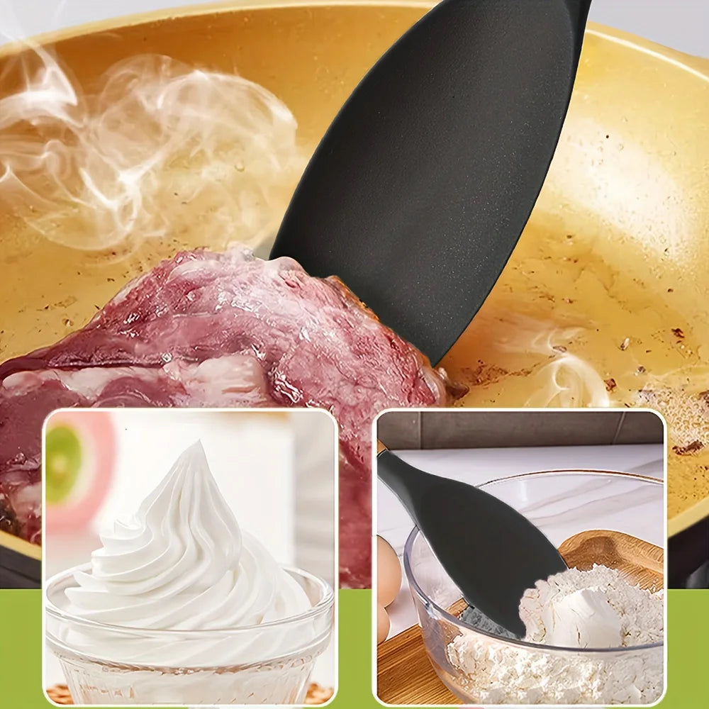 2pcs Silicone Spatula Spoons with Wooden Handle -Non-Stick Kitchen Utensils for Cooking, Rice, and More | Ergonomic | Durable