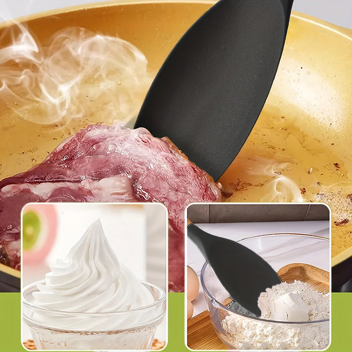 2pcs Silicone Spatula Spoons with Wooden Handle -Non-Stick Kitchen Utensils for Cooking, Rice, and More | Ergonomic | Durable
