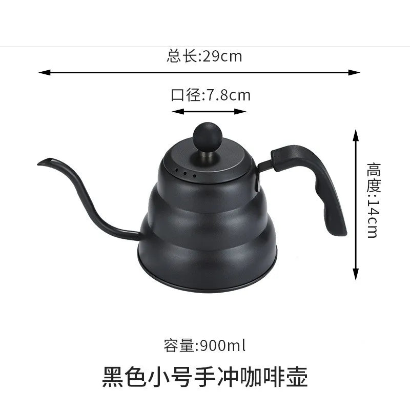 Black Goose Beak Kettle 1.0L Stainless Steel Coffee Pot with Gooseneck Thin Mouth Thermometer for Espresso Coffee Making