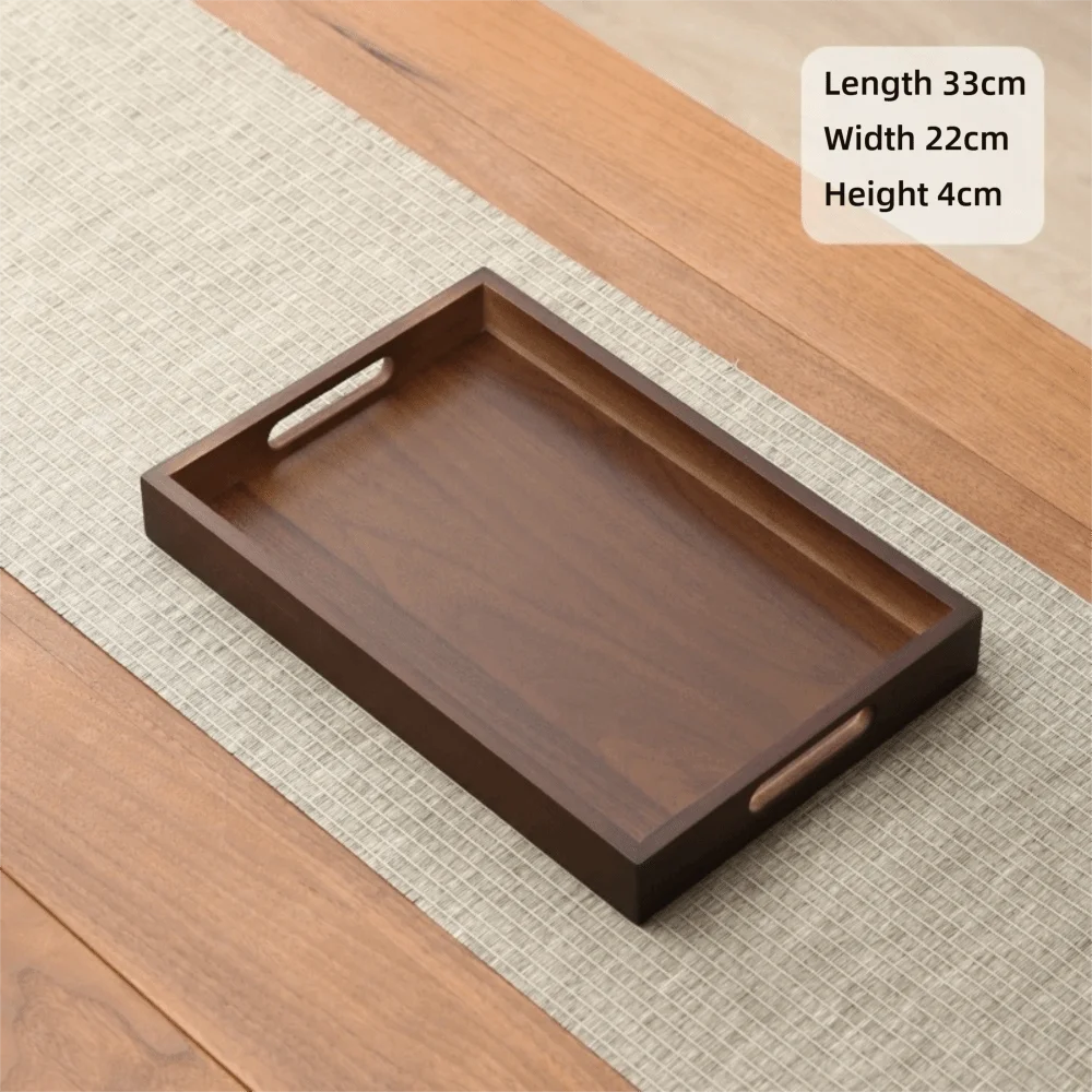 Decorate Tray Rectangular Bamboo Wooden Tray Walnut Color With Handle Serving Tray Display Plate Kitchen