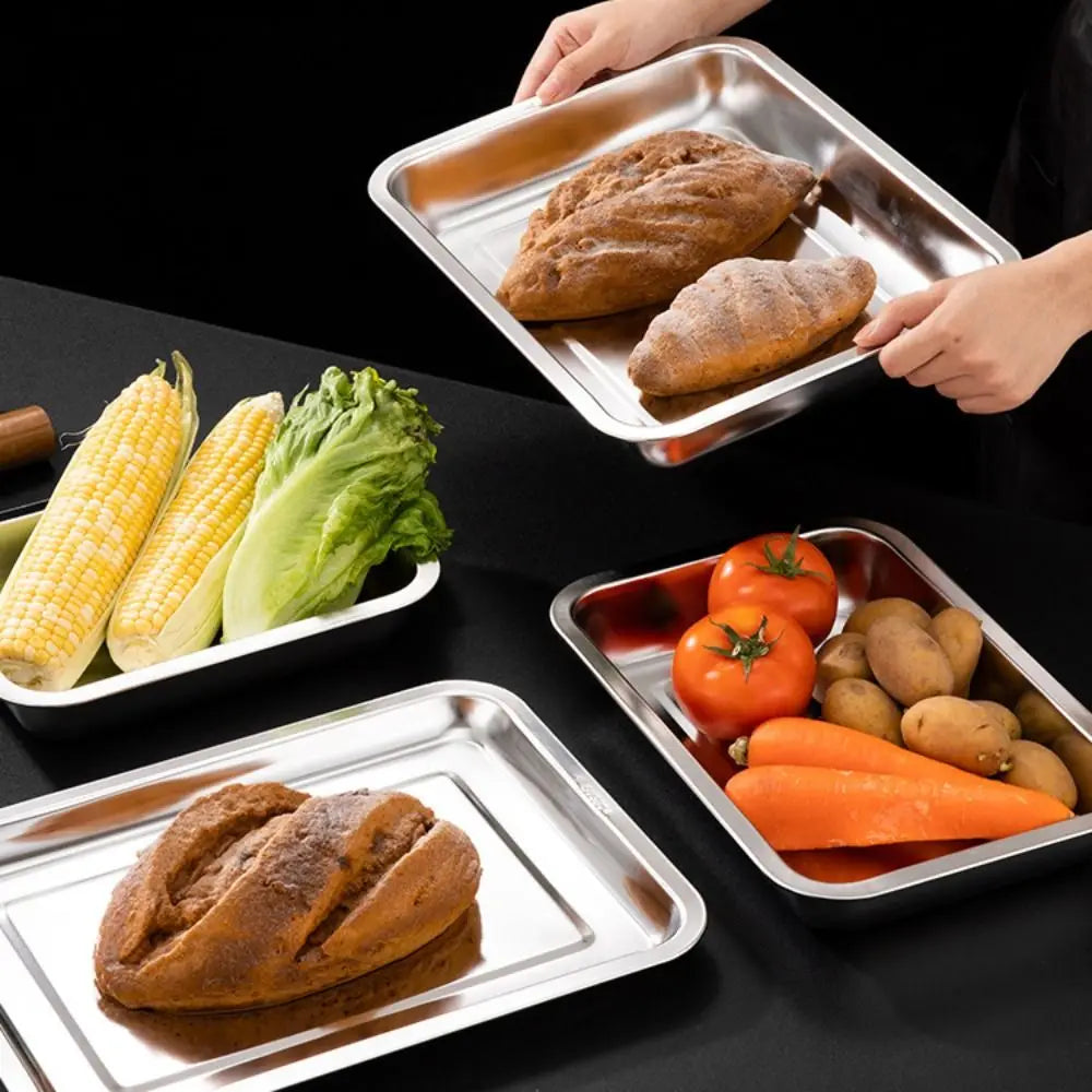 New Stainless Steel Tea Tray Rectangle Japanese Style Serving Plate Barbecue Plate Home Office