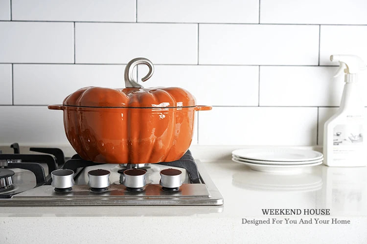 Pumpkin Enameled Cast Iron Dutch Oven 1.9L Enamel Coated Cookware NonStick Enamel Pot Casserole Dish 7.9inch for All Heat Source