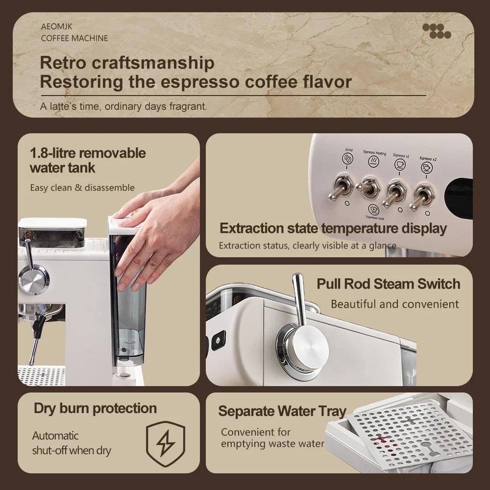 Semi-Automatic Espresso Machine with Built-in Grinder, Hot & Cold Dual Brew System with Steam Milk Frother, Compact Home Barista
