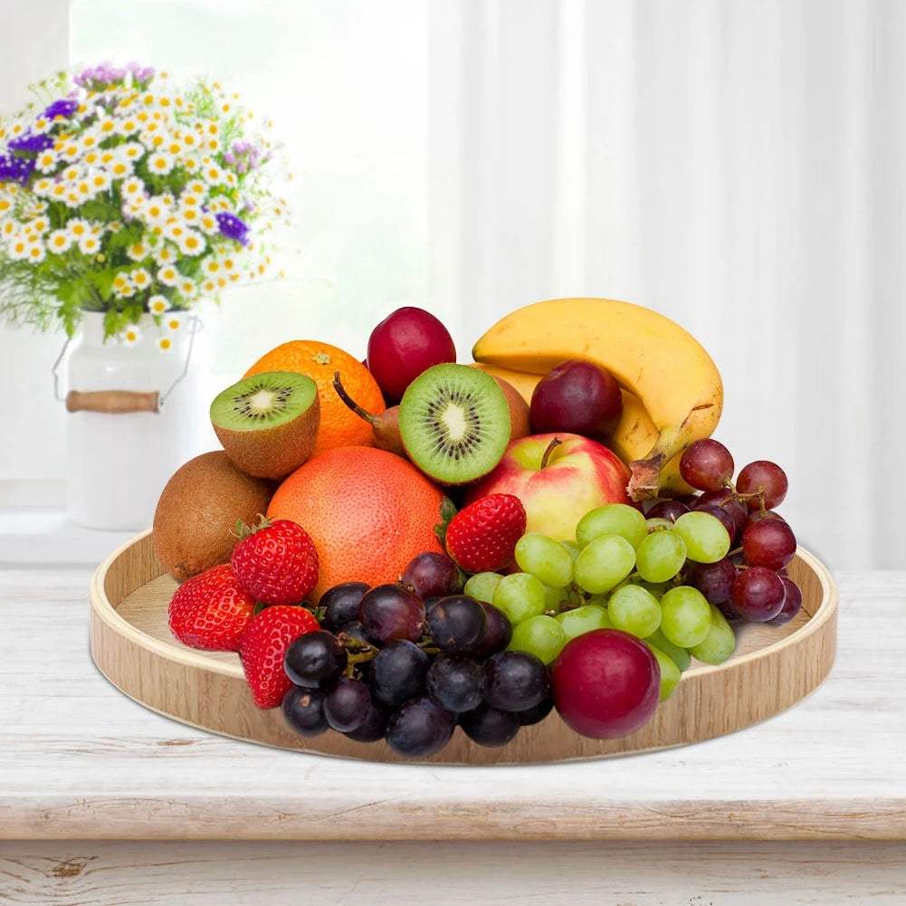 Wood Round Tray Nordic Wooden Serving Tray for Coffee Fruits Candies Table Kitchen Food Home Decoration Wooden Serving Tray
