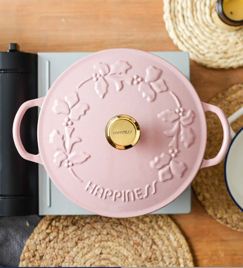 KITCHJOY 23cm Enameled Cast Iron Dutch Oven 2.8L Heavy Soup Pot Casserole Dish For Bread Baking And Stew Nonstick Braised Pot