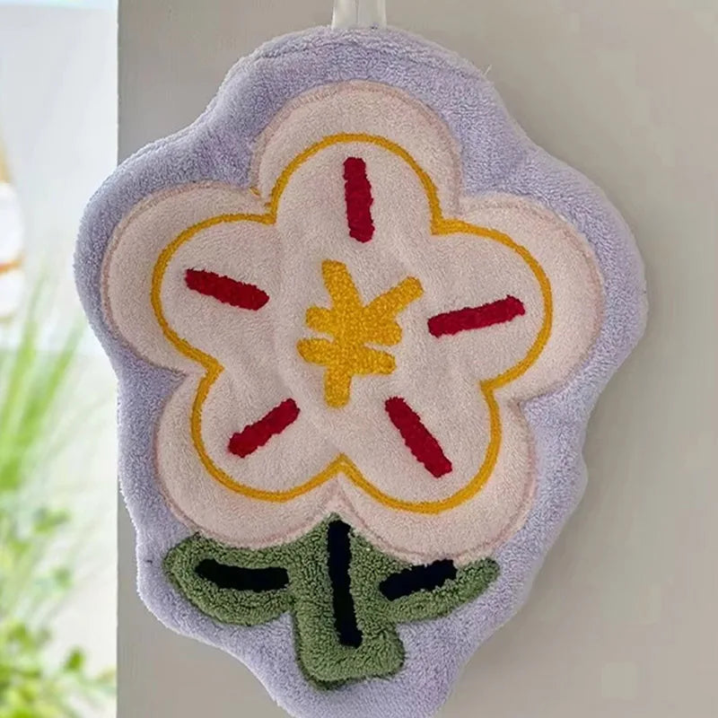 1pc New Flower Shape Hand Towel Super Absorbent Cleaning Cloth Bathroom Kitchen Hanging Hand Wipe Thicken Handkerchief Dishcloth