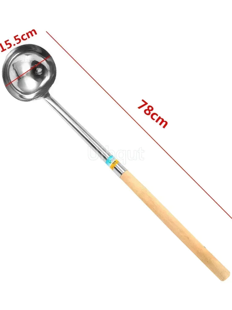 big long spatula shovel chef cooking cocina utensilios blade Kitchen Utensil Wooden Handle Stainless Steel Turner Soup Spoon wok