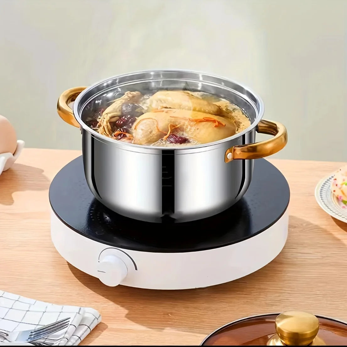 5Piece Golden Stainless Steel Cookware Set Multi-Purpose Compatible  Stoves, Non-Stick, Scratch-Resistant, and Dishwasher Safe