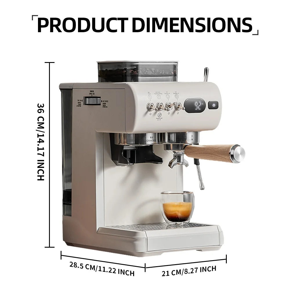 Semi-Automatic Espresso Machine with Built-in Grinder, Hot & Cold Dual Brew System with Steam Milk Frother, Compact Home Barista