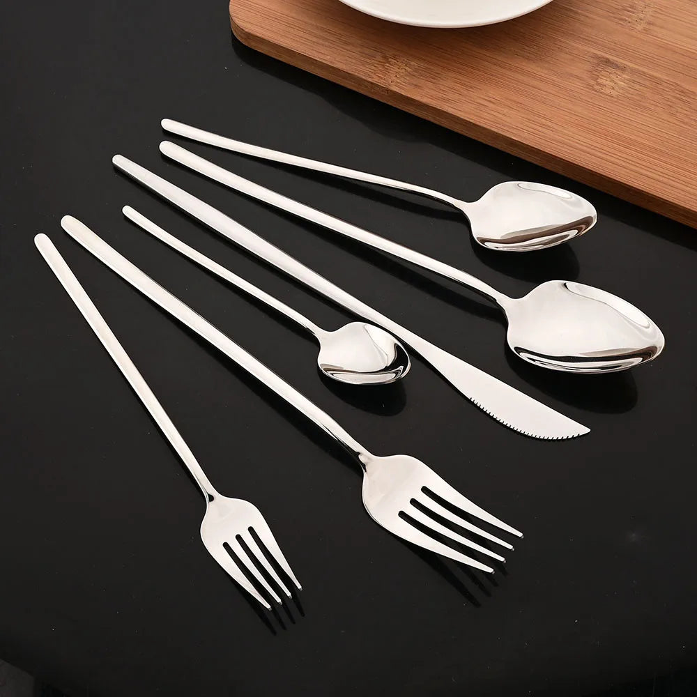 6Pcs Stainless Steel Dinnerware Set Black Cutlery Spoon Fork Knife Western Cutleri Silverware Flatware Tableware Supplies