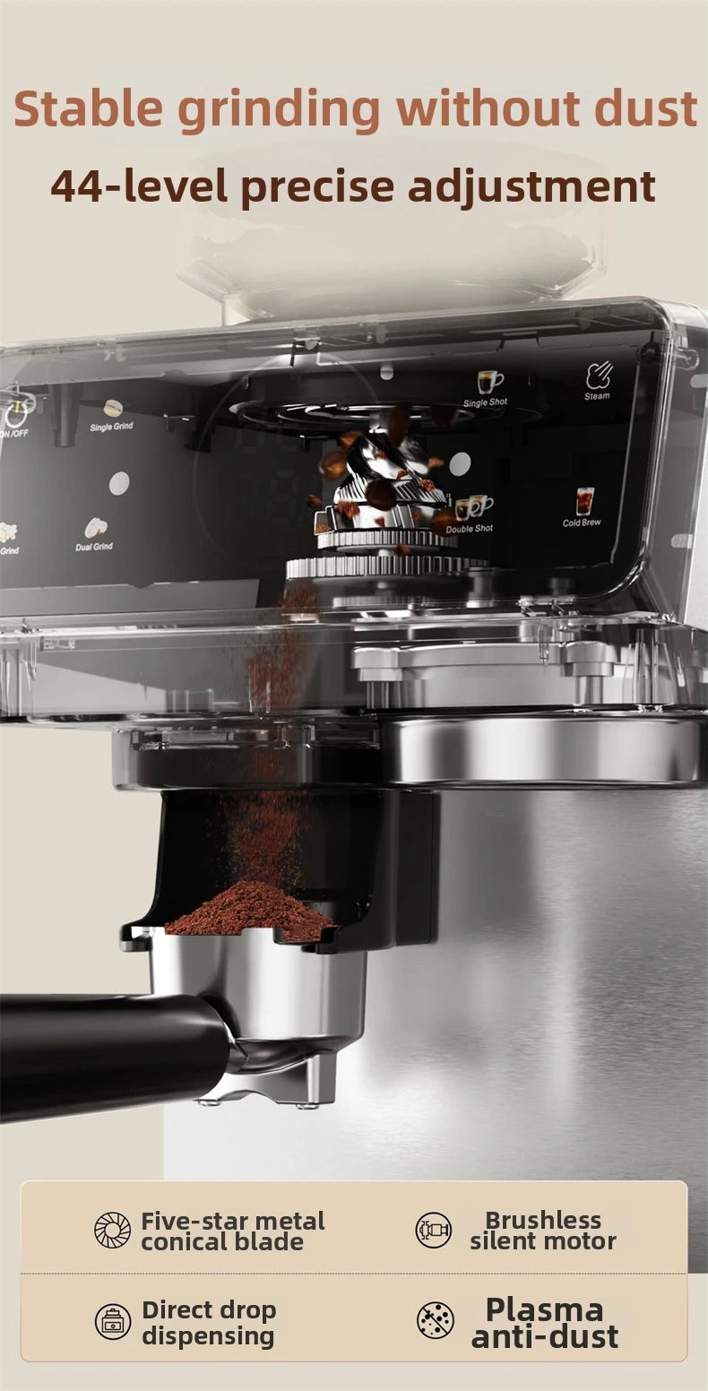 Home Espresso Machine with Grinder, 20Bar Pressure, Dual Temperature Control for Hot/Cold Brew, Compact Semi-Automatic Coffee Ma