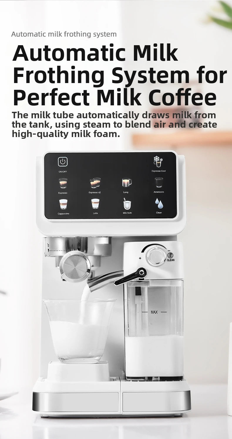 220V Touch Screen Coffee Machine for Home 20Bar Espresso Maker with Milk Frother Automatic Coffee Brewer Energy Saving