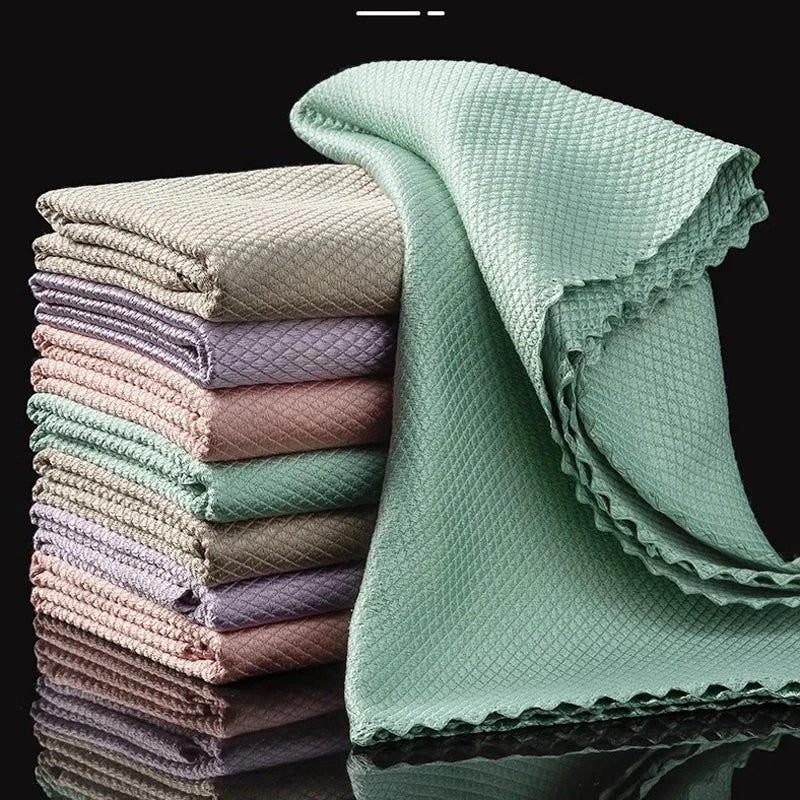 10/20pcs Microfiber Glass Cleaning Cloth Rag Lint-Free For Windows Car Kitchen Mirror No Trace Reusable Fish Scale Rag Polishing