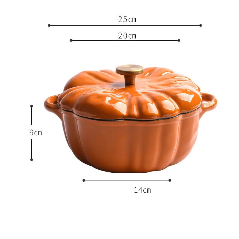 Pumpkin Enameled Cast Iron Dutch Oven 1.9L Enamel Coated Cookware NonStick Enamel Pot Casserole Dish 7.9inch for All Heat Source